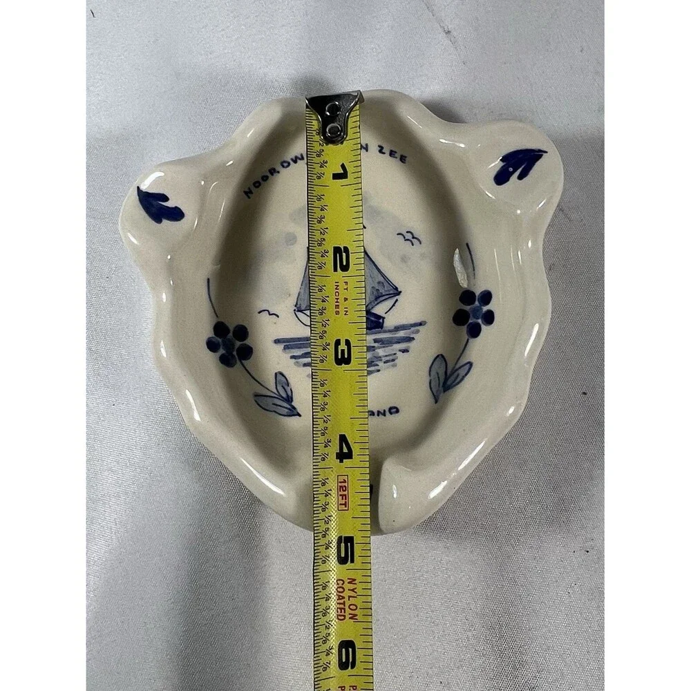 Vintage Royal Delft Ashtray Noordwijk aan Zee Holland Blue White Sailboat 5